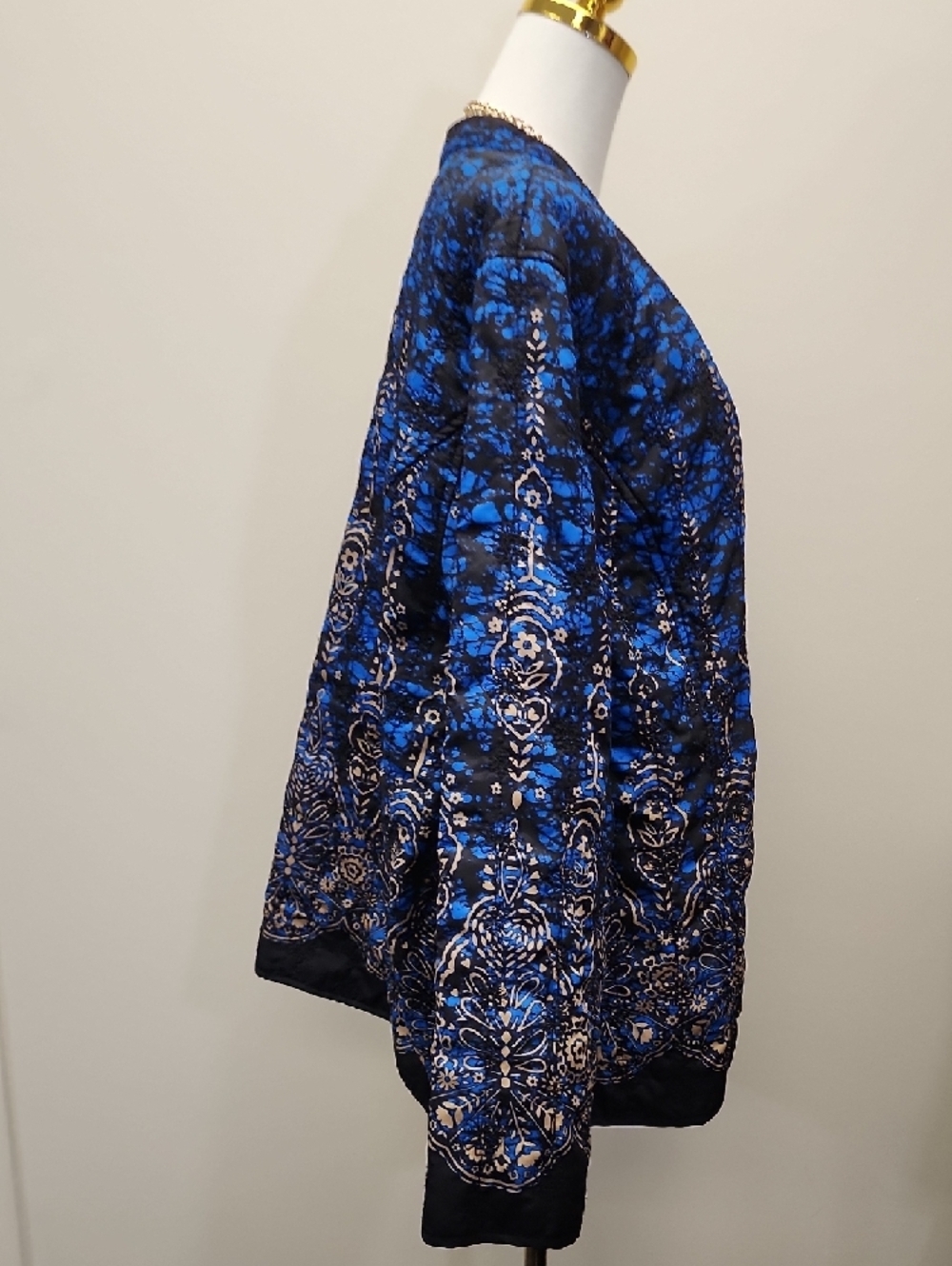 Reversible Quilted Jacket Blue Black Floral Boho Lightweight Coat Large - Picture 5 of 10